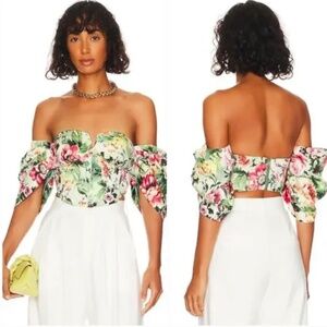 LPA Rae Corset Top in Green Rosa Floral